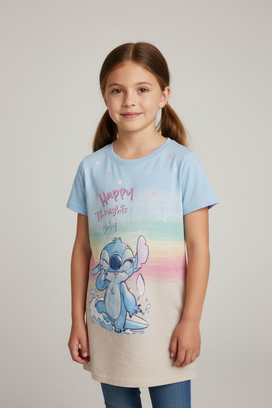 Disney Stitch Girls L 10/12 Happy Thoughts Only Rainbow Graphic T-Shirt